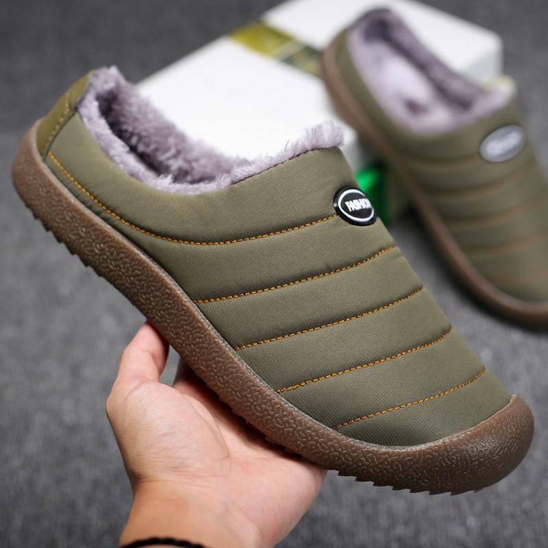Warm Fleece-Lined Indoor Slippers Men Women Winter Home Shoes Rubber Sole Non-Slip Cotton Upper Large Size