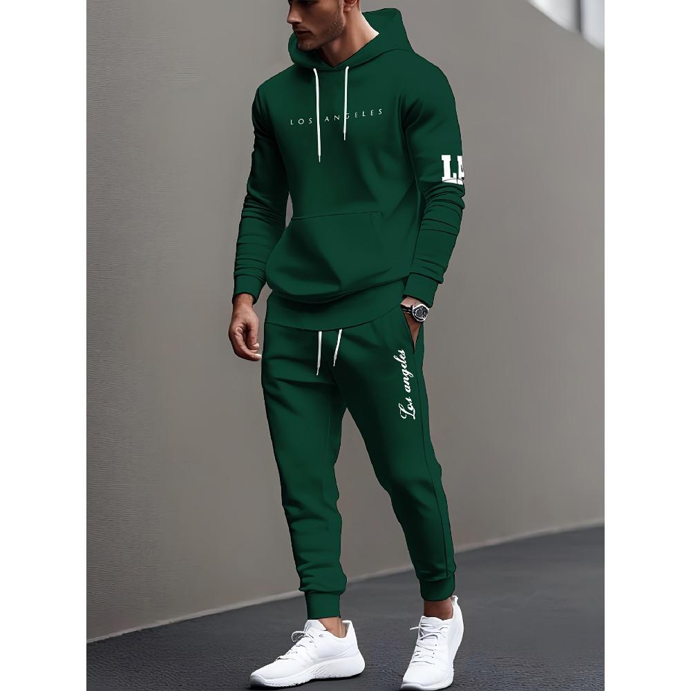 Men's Hooded Sports Suit, Available In Multiple Colors, Featuring Letter Printed Hoodies and Pants, Effortlessly Creating a Street Style Look