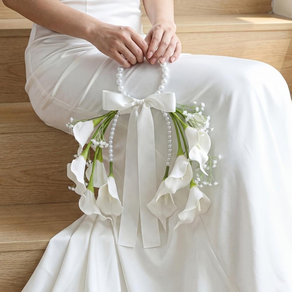 Weiße Blüten Hochzeitsblumen Perlenhenkel Oberer Griff Strauß Brautstrauß Hochzeitskoordinator