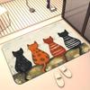 Charming Trio of Cats Design Non-Slip Door Mat - Absorbent Microfiber, Machine Washable Polyester Mat for Bedroom, Living Room