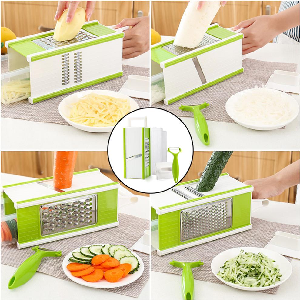 Multifunctional Vegetable Slicer, Cheese Grater For Kitchen, Easy To Clean Stainless Steel Mandoline Slicer With Protective Handguard, Clear
