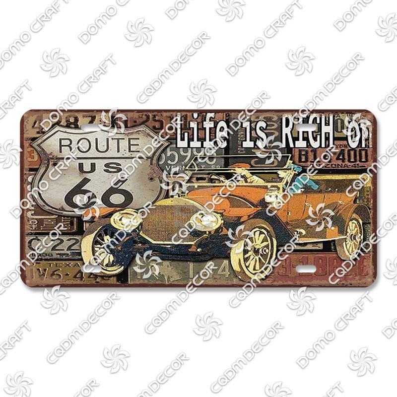 Retro Route 66 License Metal Tin Signs Vintage Road Trip Car Metal Plate Garage Club Gas Station Car Wall Decor