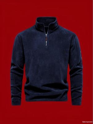 Men's Stand Collar Half Zip Fleece Hoodie - European & American Autumn/Winter Fashion