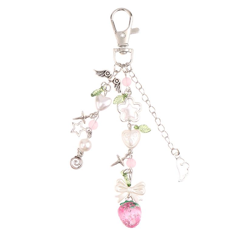 Lace Bowknot Keychain Star Love Bow Strawberry Charm Bag Pendant Keyring Jewelry Bag Decor