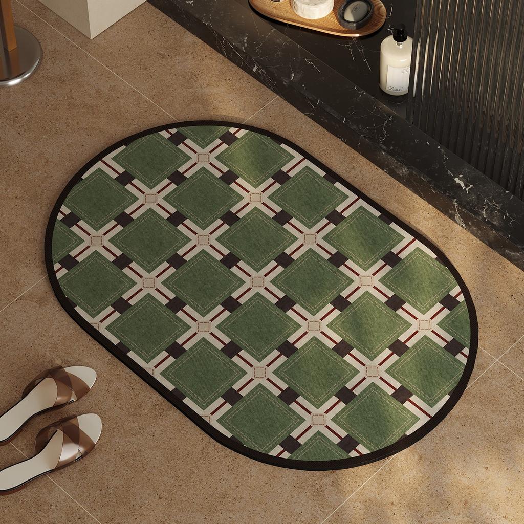 Retro Plaid Bathroom Carpet Diatom Mud Absorbent Quick-Drying Bath Mat Firm And Non-Slip Washable Floor Mats Alfombra De Baño
