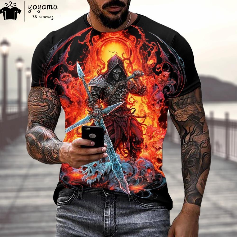 Grafická trička s potiskem lebky Gothický styl Pánské tričko Hororová tématika Pánské oblečení Pánské tričko s krátkým rukávem Oversized tričko Topy