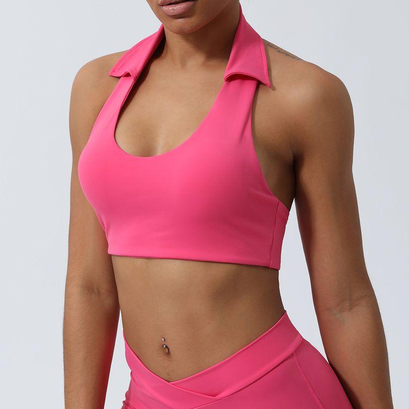 

With Chest Pad Export New Arrival Halterneck Yoga Clothes Push-up Beauty Back Vest Sports Bra Running Workout Underwear Tops Peach powder M (recommended 70D-75C)