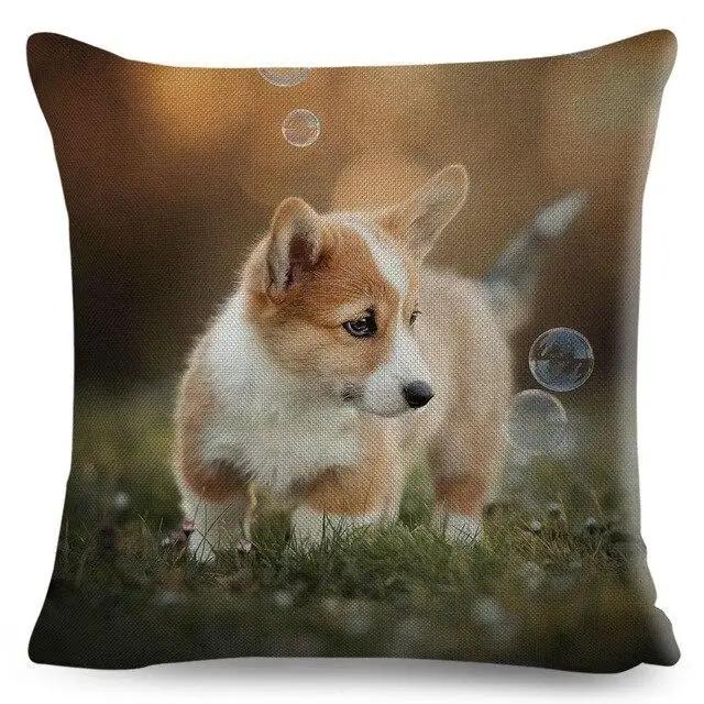 Cute Welsh Corgi Pembroke Dog Printed Pillowcase Decoration  Pet Animal Cushion Cover Sofa Household Car