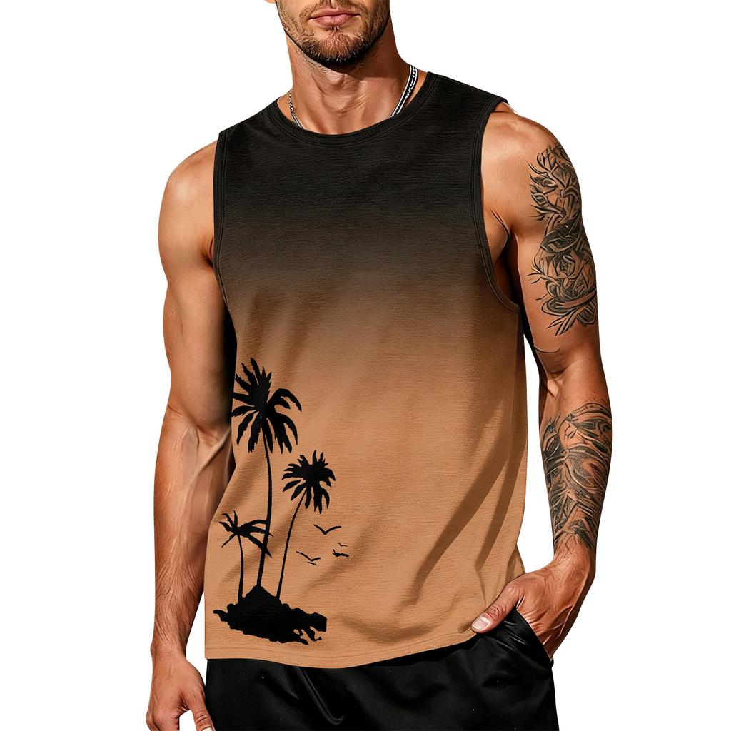 Men's Sleeveless Tank Top Casual Summer Muscle Shirt Hawaiian Print Lightweight Athletic Vest for Outdoor Sports Gym Workout