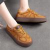 Johnature Lace-up Casual Flat Shoes Genuine Leather Retro Round Toe Thick Sole Versatile Women's Shoes
