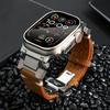 Leather Strap for Apple Watch 9 Ultra 2 Band 49mm 45mm Titanium Color Luxury Bracelet for Iwatch Series 9 7 8 6 5 4 Se 44mm 42mm