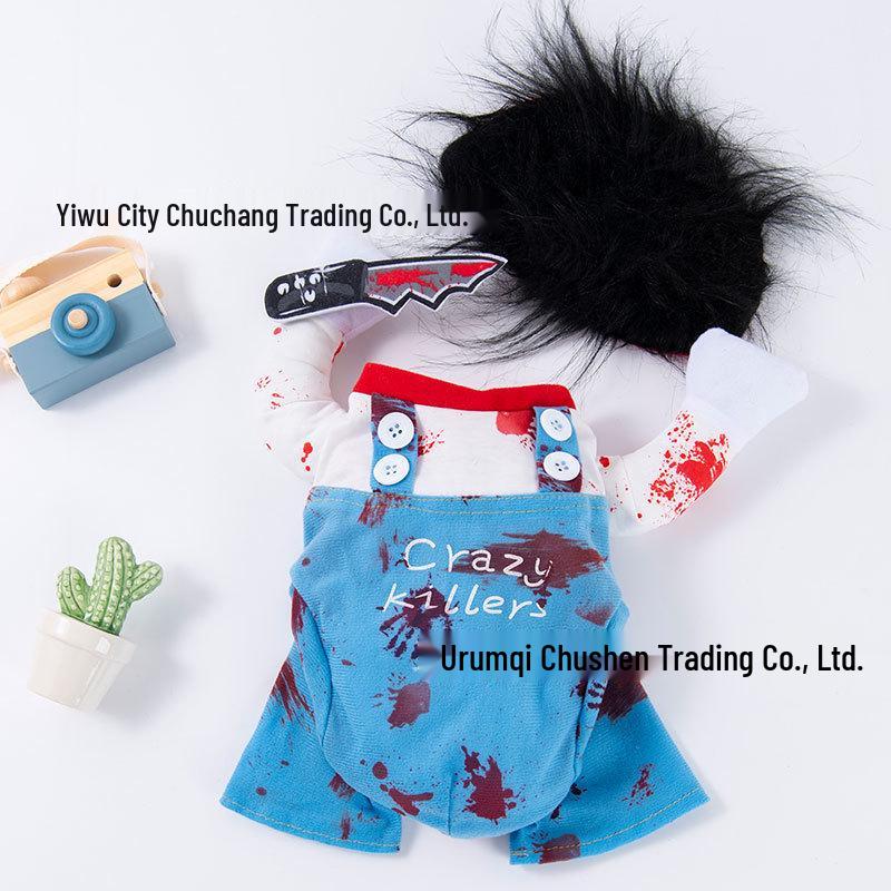 Deadly Doll Pet Costume: Halloween Dog Outfit with Knife Dagger for Puppies