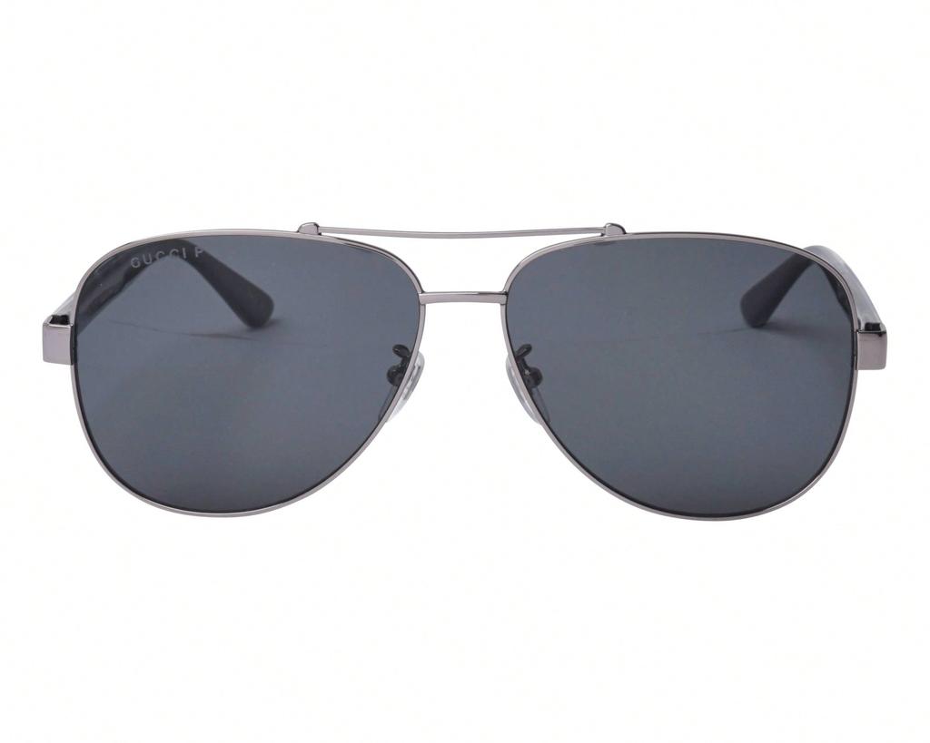 Gucci GG0528S 007 Men's Aviator Sunglasses - Silver Metal Frame & Grey Lenses