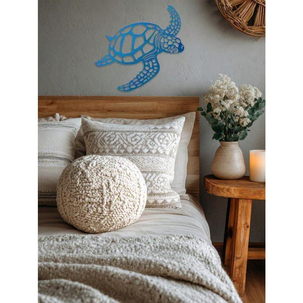 Coastal Sea Turtle Metal Wall Art, Hollow Ocean Decor for Living Room, Bedroom, Bathroom, Nautical Hanging, Boho Home Accents, Gift for Sea Lovers