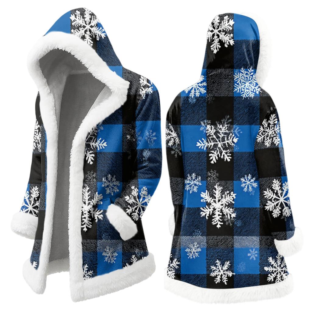 Men's Christmas Long Hooded Cardigan With Pockets Warm Jacket