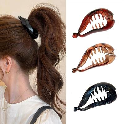 Rutschfester Kleiner Bananen-Haarclip für Damen Retro Ovaler Griffclip Leopardenmuster Sicherer Halt Pferdeschwänze Hochsteckfrisuren Haarschmuck