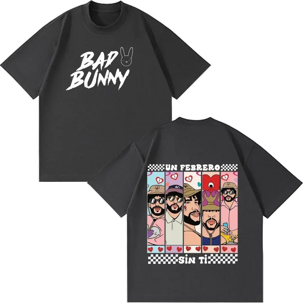 Bad Bunny Fashion Print Unisex Casual Short Sleeve Loose Fit Pure Cotton Hip Hop Plus Size TShirt Women And Unisex Fashion TShirt