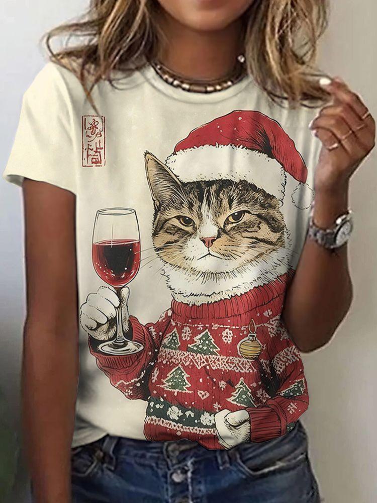 Summer Cute Kitten T-Shirts Cat 3D Print Women's Round Neck Short Sleeve T Shirt Casual Tees Harajuku Y2K Tops Female Clothing