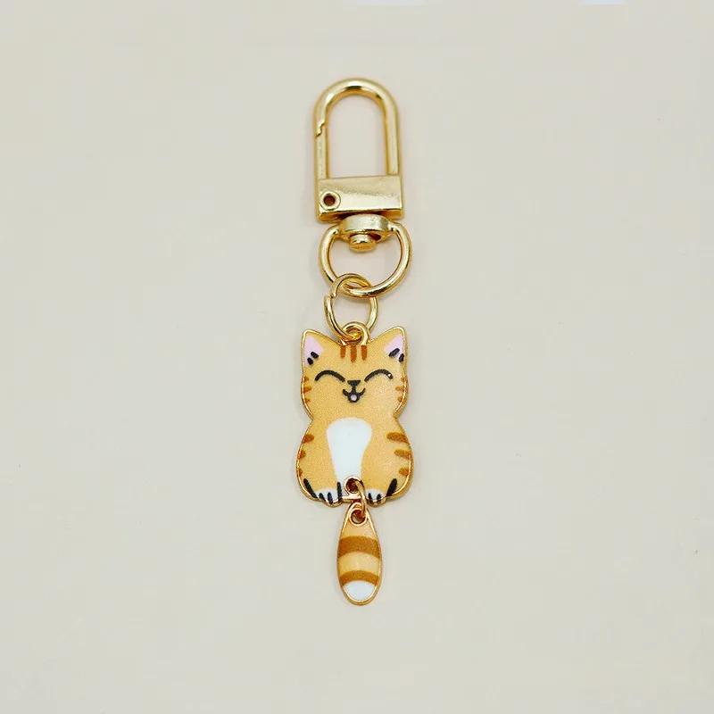 Cute Cat Keychain Cartoon Wagging Tail Cats Key Ring Metal Animal Pendant for Earphone Case Bag Accessories Pet Lover Gifts