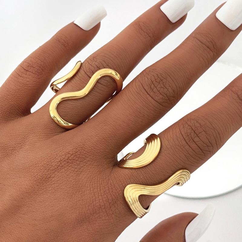 Rust Proof Stainless Steel Big Personal Ring Stylish Creative Minimalist Metal Statement Waterproof Jewelry for Women