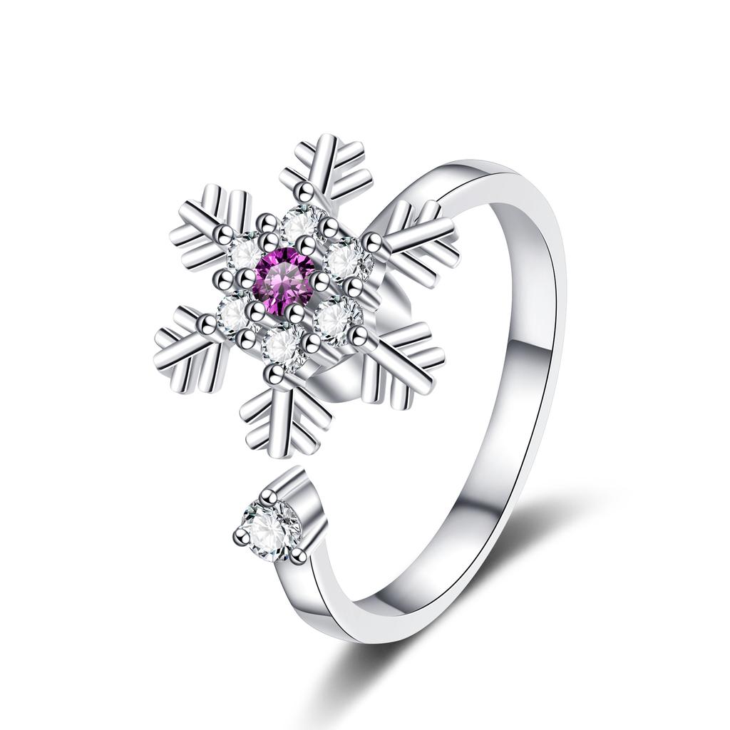 2026 Diamond-encrusted Snowflake Turning Ring Female I Niche High-end Sense Decompression Christmas Gift