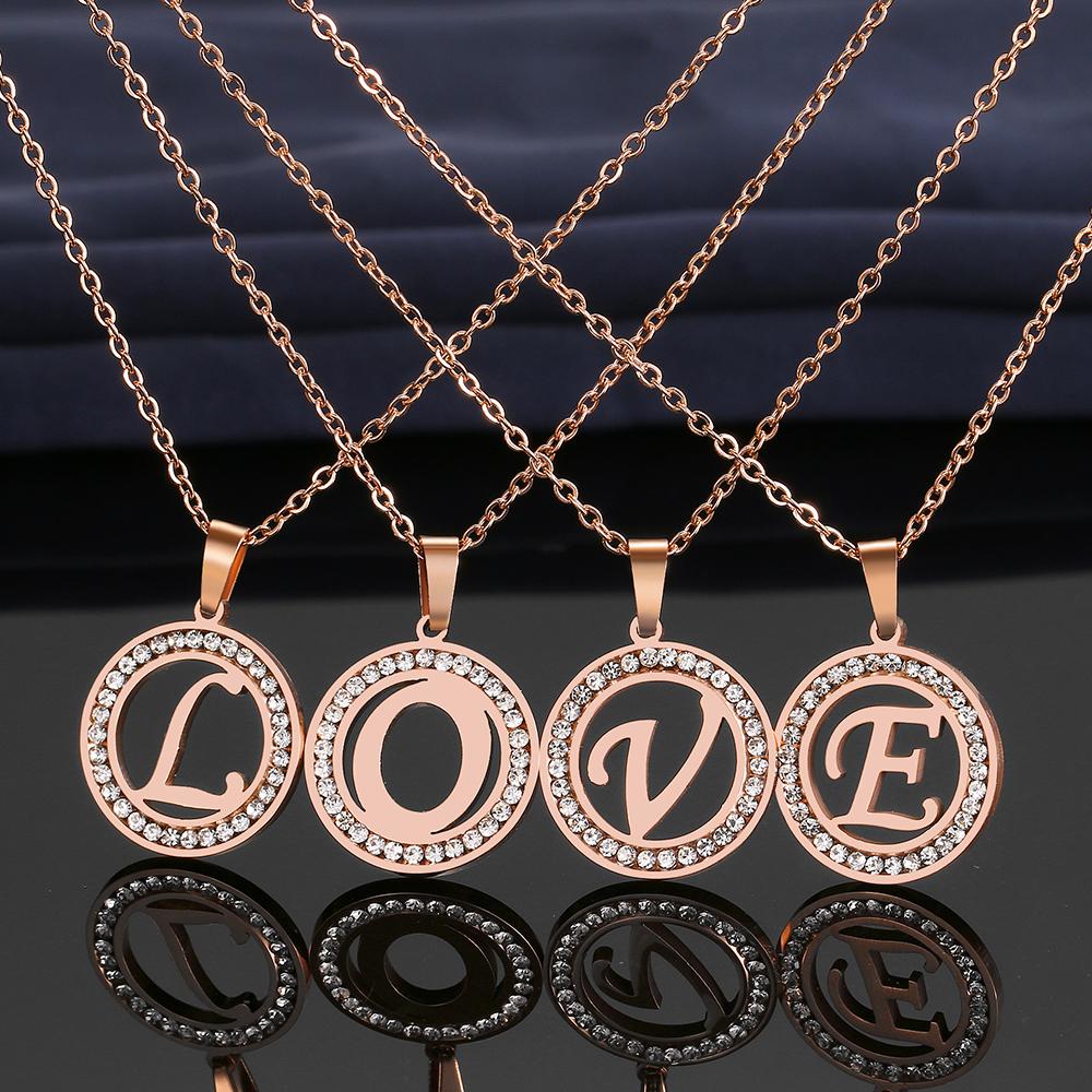 316L Stainless Steel 26 Letters A-Z Necklace NEW Crystal Rhinestone Necklaces for Women Wedding Valentine's Day Gifts
