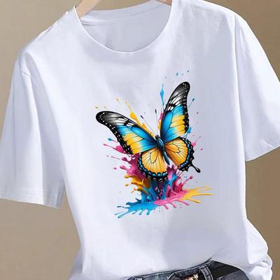 (Aziatische maat) trend vlinder jaren 90 Dames printen Mode T-shirt Top Kleding T-shirt Vrouw Print Vrouwelijke Korte Mouw Grafische T-shirts