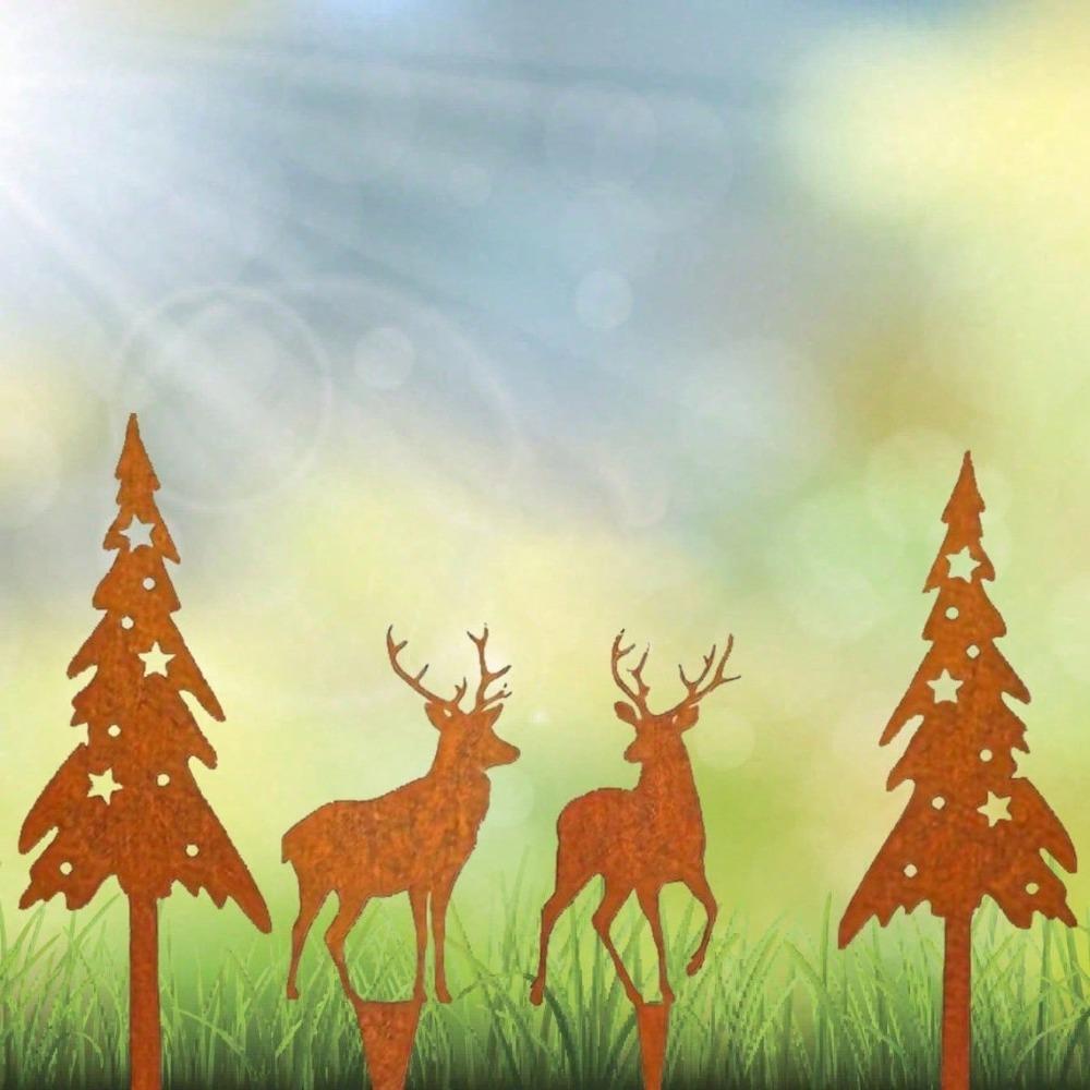 4 Pack Rustic Iron Deer Forest Art, Large Tree Sculpture Garden Decor for Lawn Yard Outdoor Indoor