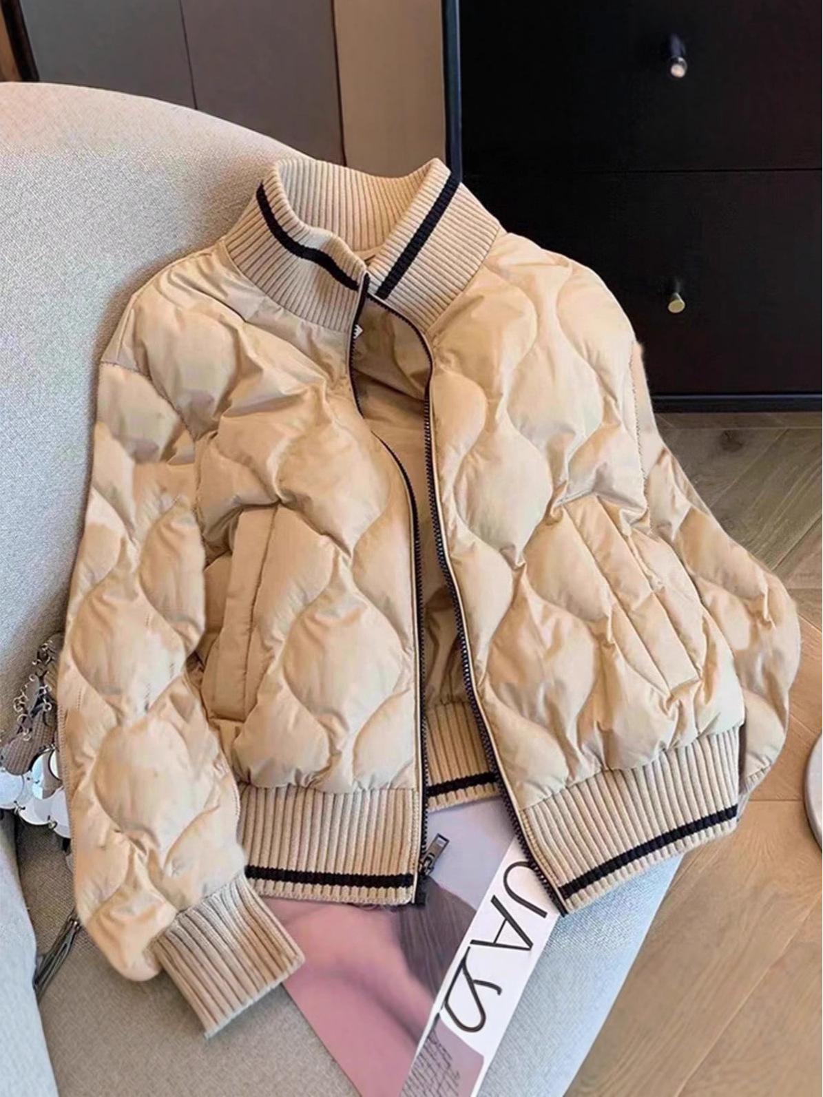 

Женская стеганая хлопковая куртка: Воротник-стойка, Осень/Зима Европейский и Американский стиль, Универсальная повседневная бейсбольная куртка. L хаки