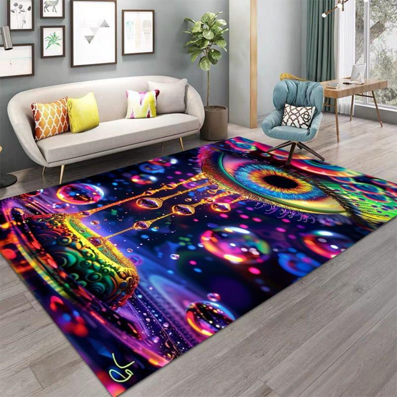 Vibrant 3D Area Rug Psychedelic Eye Mystical Third Eye Carpet for Living Room Bedroom Hallway Eye-Catching Rainbow Colors Decor