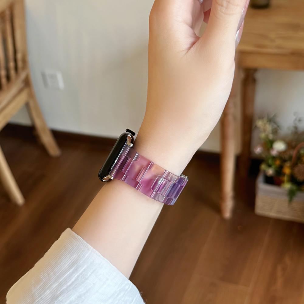 Marble Shell Pattern Resin Watch Band Butterfly Buckle Strap Compatible with Apple Watch Series 1–11 / SE / Ultra Fits 38–49mm