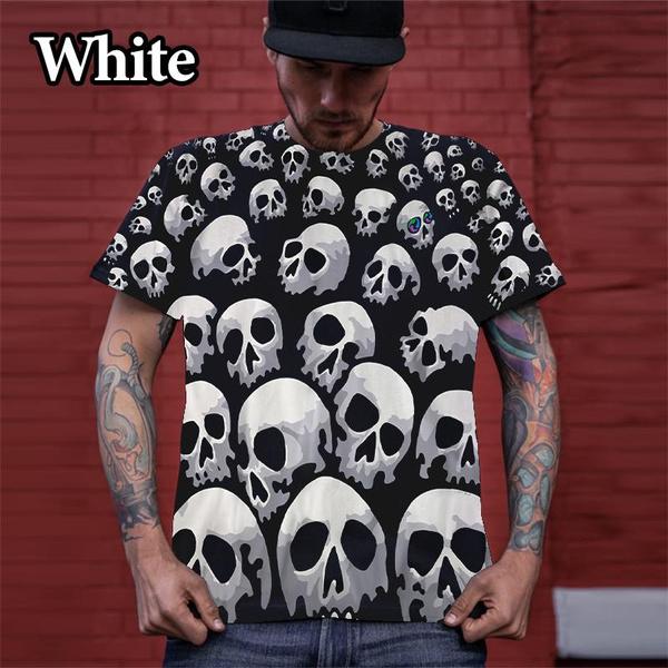 

Новый дизайн крутая уличная хип-хоп 3D принтованная футболка персонализированный череп топ S синий