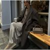 Solid Color Double-Breasted Women Long Coats Loose Turn-down Collar Female Maxi Autumn Winter Elegant Lady Street Outwear
