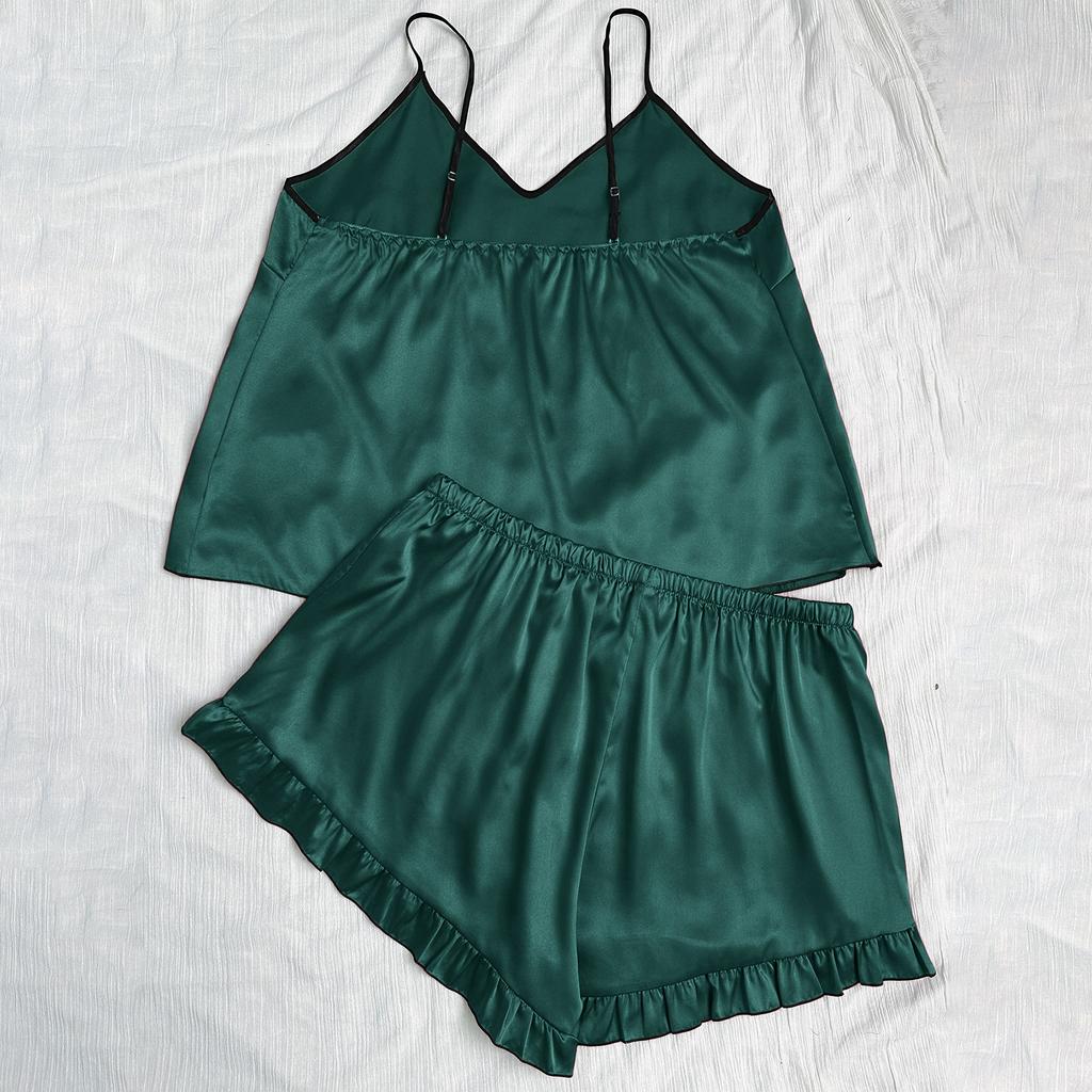 Women's Faux Silk Plus Size V Neck Strapless Tank Top With Sleeveless Shorts Ice Silk Homewear Pajama Set