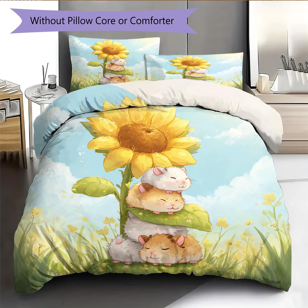 Watercolor Sunflower Pattern Bedding Quilt Set Home Decoration Gift (1 * duvet cover + 2 * pillowcase without core)