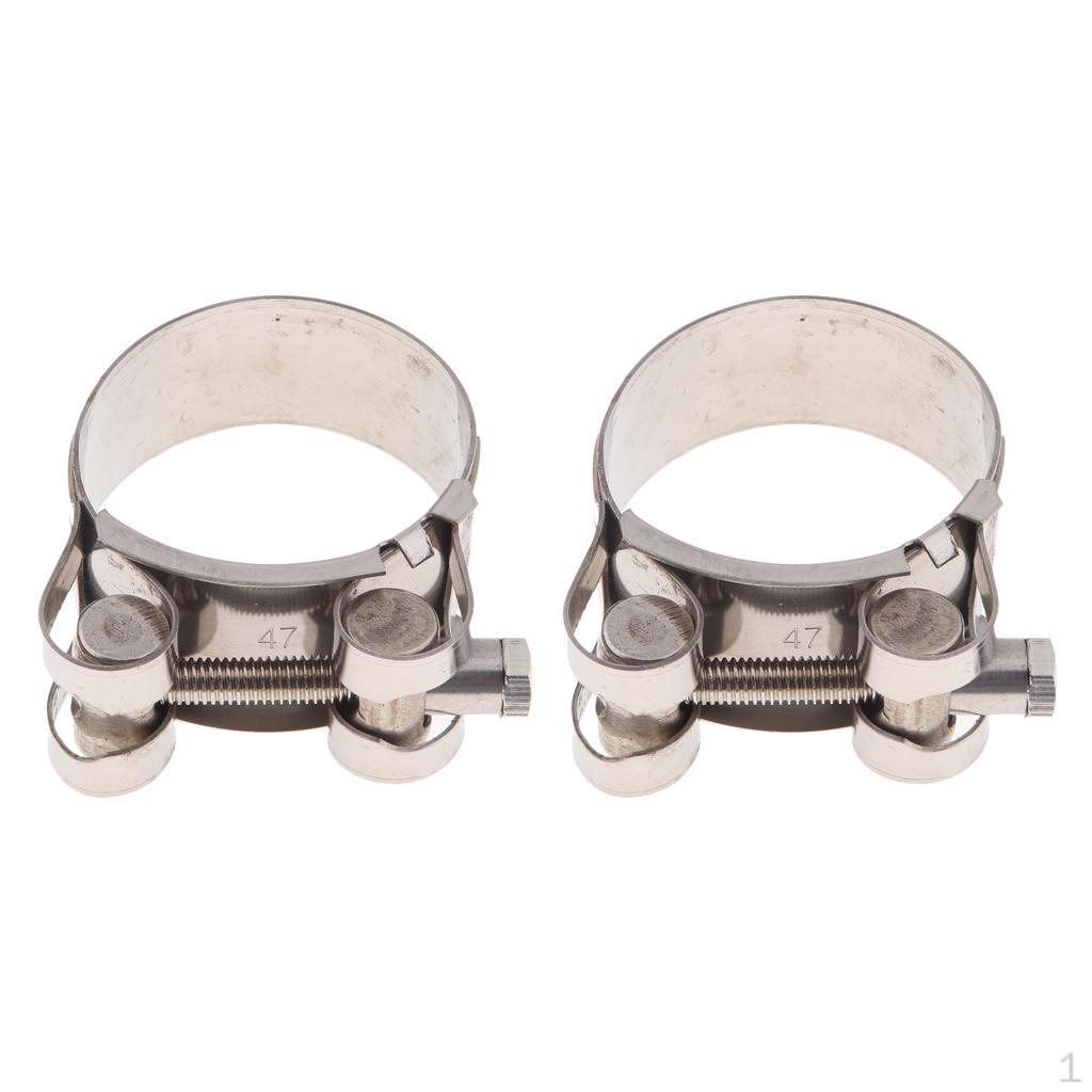 2pcs Motorcycle Exhaust Clamps Reolacement, 44-47mm/1.75 inch, Silver