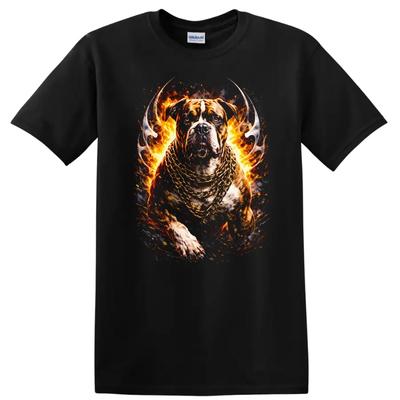 Dog with Chains and Fire Graphic T Shirt Cool Animal Tee for Dog Lovers