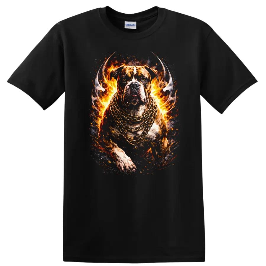 Dog with Chains and Fire Graphic T Shirt Cool Animal Tee for Dog Lovers