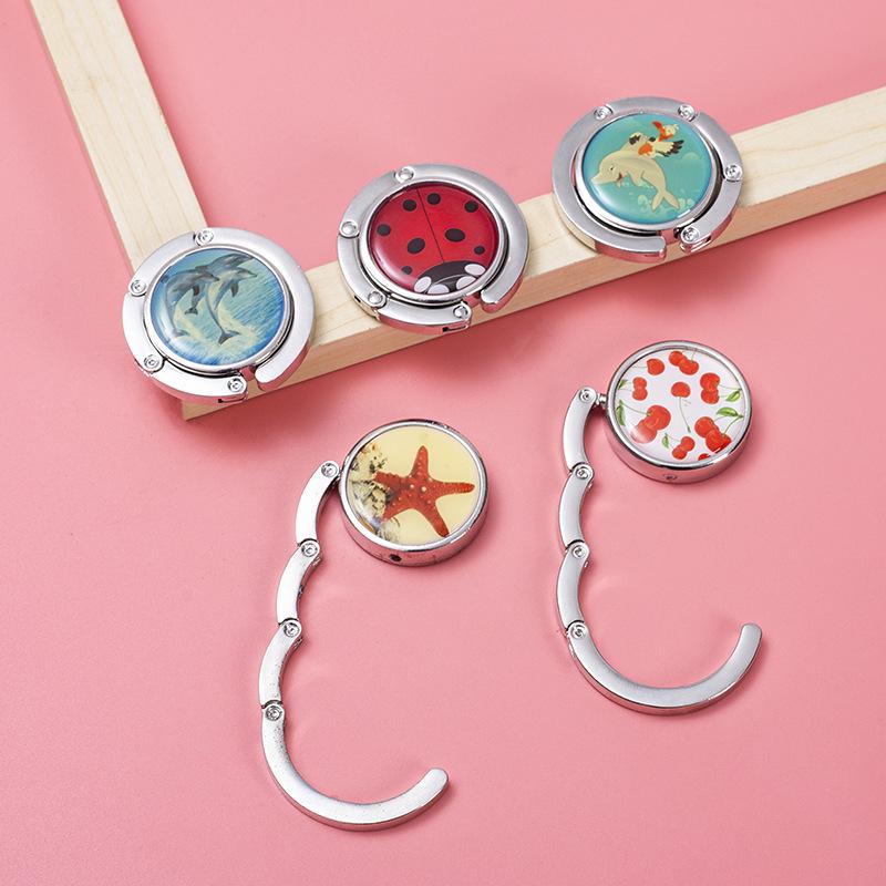 Portable Folding Handbag Hook with Epoxy Logo Sticker