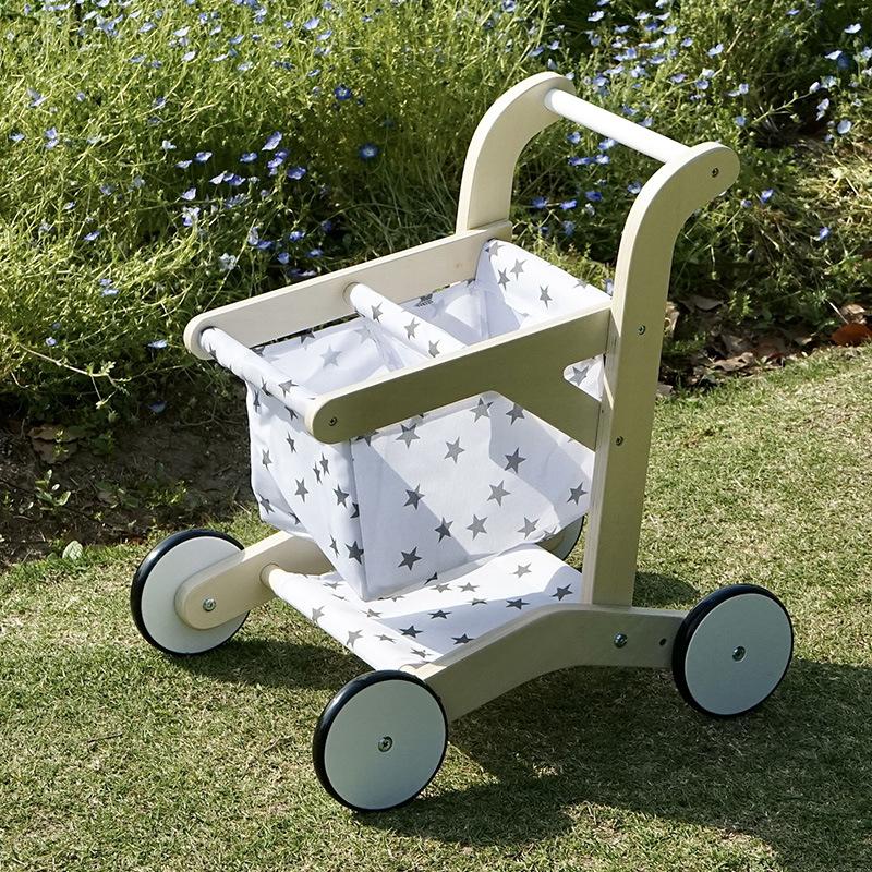 Boys and Girls Simulated Shopping Supermarket Korean Trolley Playing House Wooden Auxiliary Walker Parent-child Toy