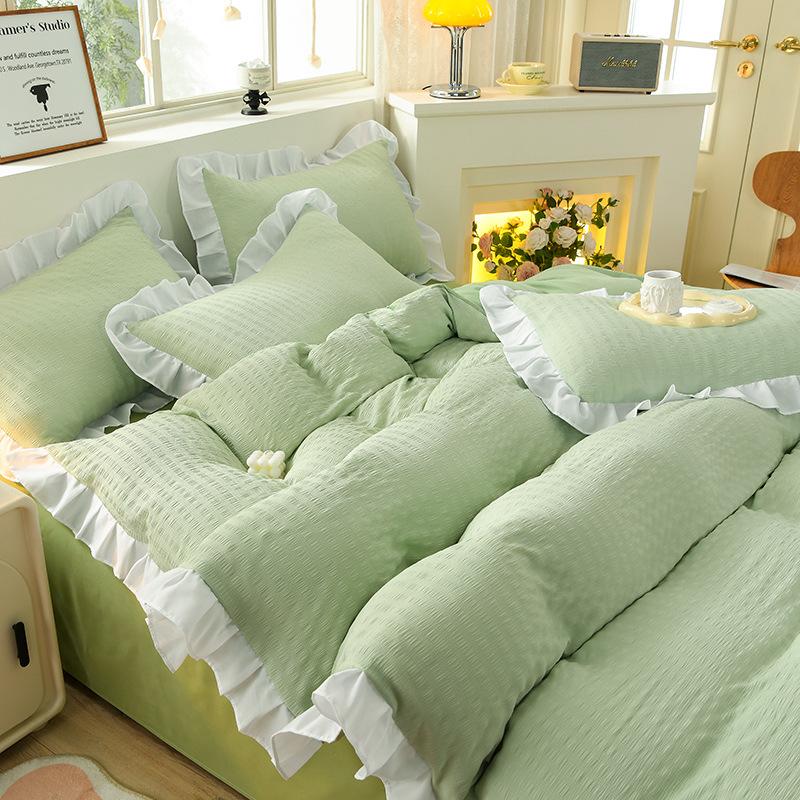 Reine Baumwolle Doppelgarn Bettwäsche Doppel Vier-teiliges Set Bettbezug Einzel-Wohnheim Bettlaken Dreiteiliges Set