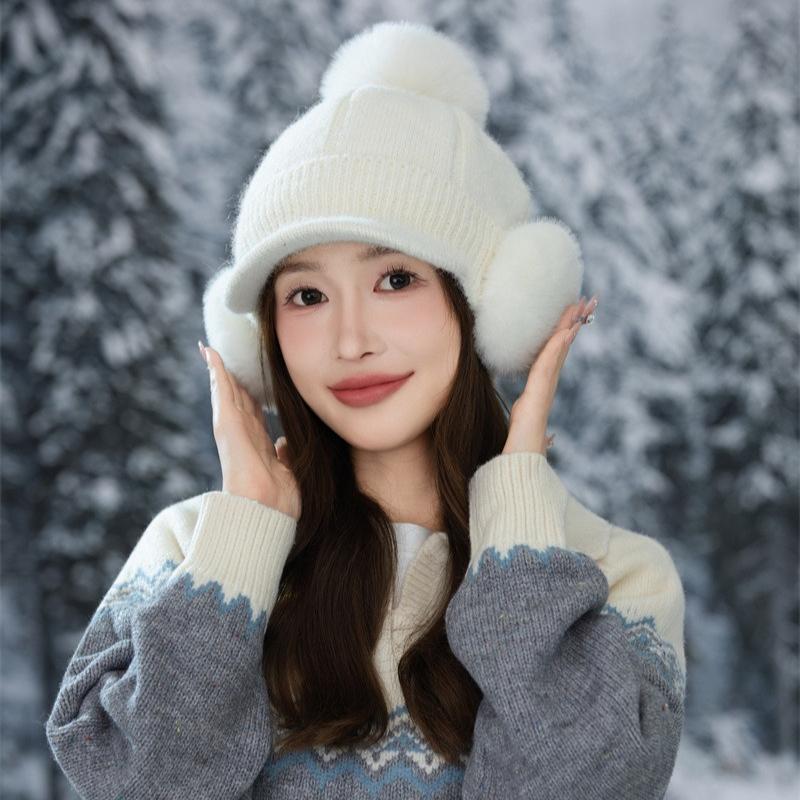 Fleece Warm Knitted Cap Ladies Ear Protector Wool Baseball Cap Fashion Cycling Plush Cap