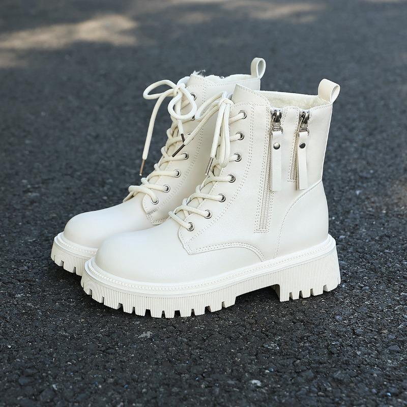 Double zipper velvet Martin boots for women's winter new trendy short tube thick-soled warm short boots for women