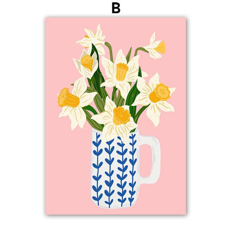 Retro Flowers Fruit Vase Gallery Colorful Funky Poster And Prints Simple Wall Art Canvas Painting Pictures For Living Room Decor