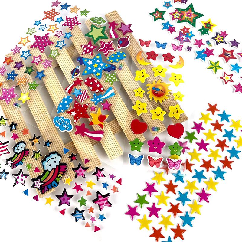 6/12pcs 3D Bubble Stickers Cartoon Cute Star Design for Children Sticker Toys Kids Birthday Christmas New Year Gifts TMZ