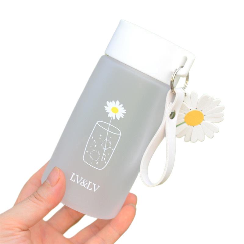 Water bottle summer fresh daisy water cup flower with lanyard plastic cup portable cup household plastic cup