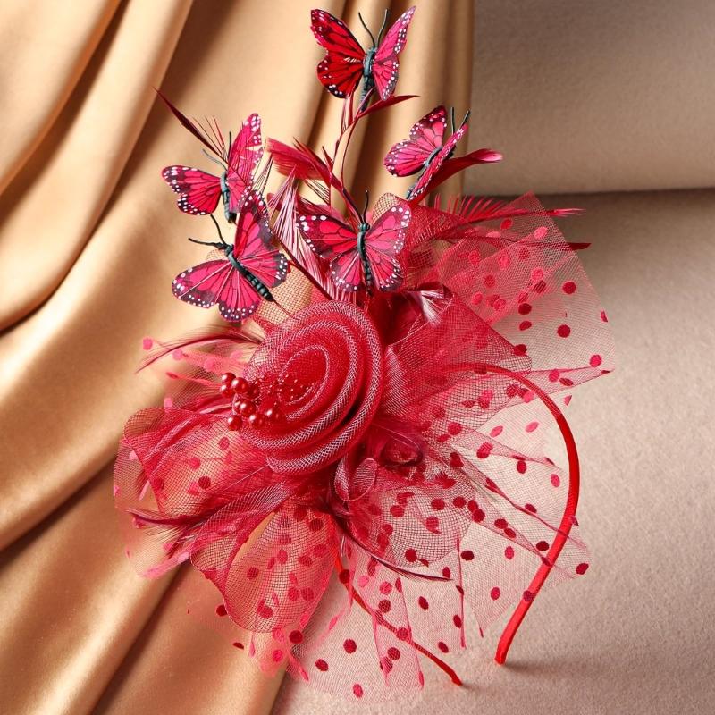 Bridal Fascinator with Faux Pearls Butterfly Headbands Hair Accessory For Weddings Adjustable Hair Clip Hair Decoration