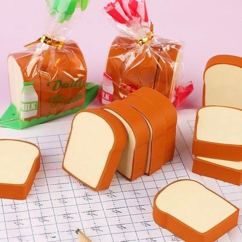 4Pcs Pencil Erasers Cute Cartoon Realistic Traceless Christmas Gift Funny Toast Bread Kids Students Erasers School Supplies