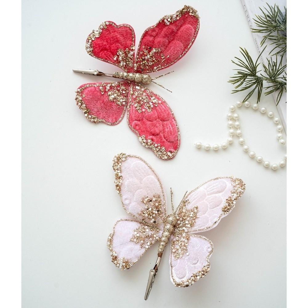 Sparkling Artificial Butterfly Clip Flocking Butterfly Decor Holiday Tree Decor