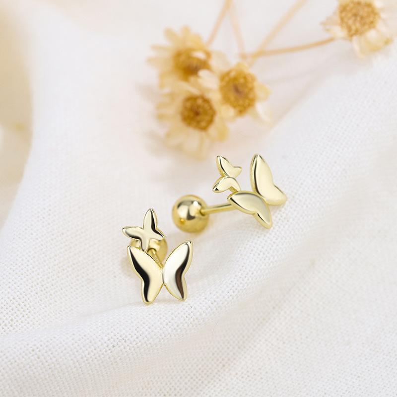 S925 Silver Butterfly Stud Earrings For Women Screw Back Unique Cartilage Piercing Elegant Trendy Jewelry